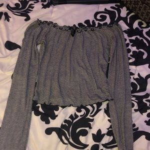 Black and white stripped off the shoulder shirt